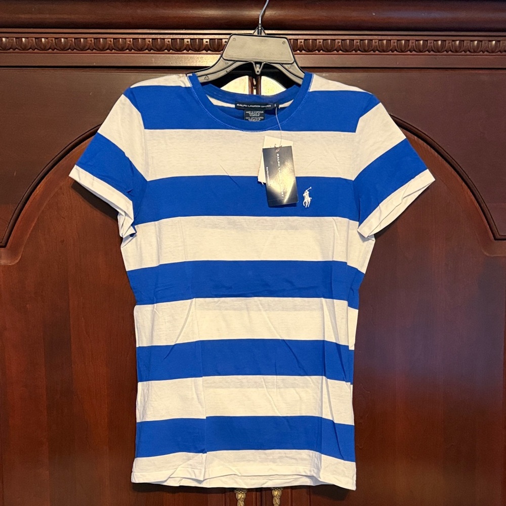Polo by Ralph Lauren Blue and White Striped Short Sleeve Tee